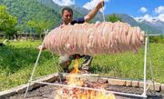 غذای روستایی ؛ کباب بزرگ کوکورچ اصیل ترکیه در یک روستای بهشتی در آذربایجان (فیلم)