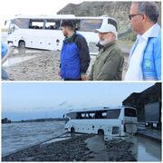 نجات ۷۰ سرنشین سه دستگاه اتوبوس گرفتار سیلاب درمسیر نیکشهر- چابهار