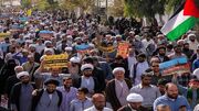 راهپیمایی مردم قم در محکومیت جنایات اسراییل در اردوگاه النصیرات