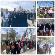 حضور معاون و رئیس و کارشناسان اورژانس اجتماعی اداره بهزیستی شهرستان سرایان در راهپیمایی ۲۲ بهمن ماه