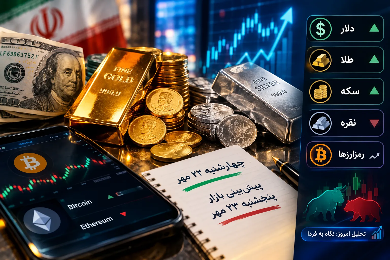 نوسان دلار و طلای داخلی در تقابل با بازار جهانی؛ پیش‌بینی معاملات پنجشنبه