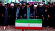 اقامه نماز بر پیکر مطهر رهبر شهید انقلاب به امامت فرزند ارشد ایشان/ فرزند خراسان در آغوش خورشید آرام گرفت