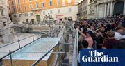 ‘A municipal swimming pool’: tourists react to temporary Trevi fountain replacement