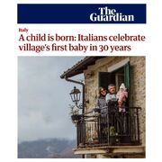 عواقب پیری جمعیت: ایتالیایی‌ها تولد اولین نوزاد یک روستا پس از ۳۰ سال را جشن گرفتند