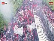 المسیره یمن: جمعیت انبوه مردم، پیکر رهبر شهید ایران را در تهران تشییع می‌کنند