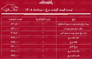 لیست قیمت گوشت مرغ امروز ۵ مرداد ۱۴۰۵/ مرغ کامل کیلویی چند شد؟ + جدول