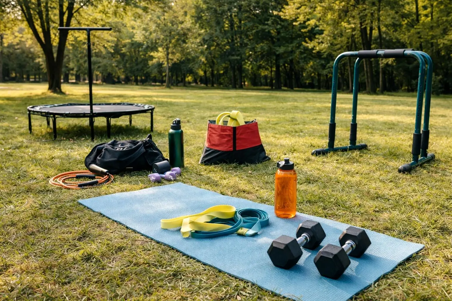 تمرینات تابستانی در فضای باز با لوازم ورزشی قابل حمل