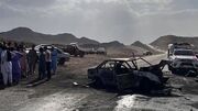 عکس های مرگ آتشین کودک و پدر و مادرش در تصادف شاخ به شاخ / صحنه دردناک در جاده خاش رخ داد