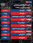 قیمت خودرو امروز 26 بهمن ماه