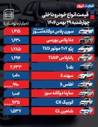 قیمت خودرو در بازار، امروز ۲۹ بهمن