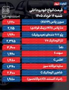 قیمت خودرو امروز ۱۶ خرداد ۱۴۰۵