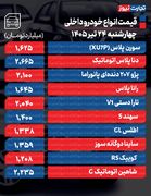 قیمت خودرو در بازار امروز 24 تیرماه