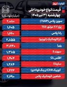 قیمت خودرو در بازار امروز 31 تیرماه