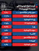 قیمت خودرو در بازار امروز ۲۸ شهریور ۱۴۰۵