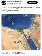 فوری؛ کانفلیکت رادار: دو فروند هواپیمای سی-۱۷ آمریکا در راه خاورمیانه، افزایش نیروها ادامه دارد